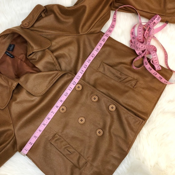 Jacket Dress Coat Women's Tan Faux Leather Large - Picture 7 of 8